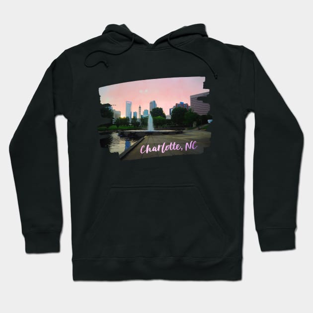 Cool photography of Charlotte North Carolina skyline blue sky sunset USA city break Hoodie by BoogieCreates